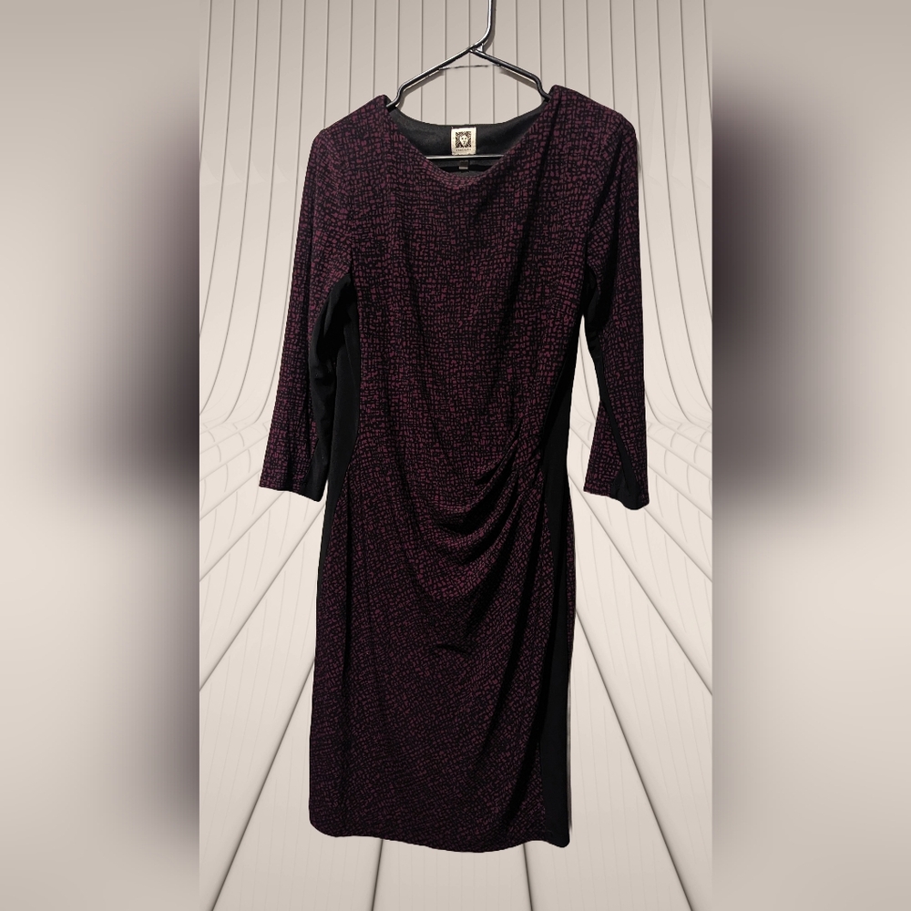 Anne Klein Dress 8 Black Purple 3/4 Long Sleeve Stretch